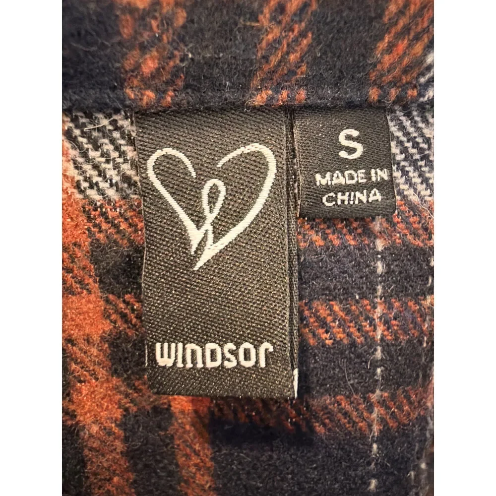 Windsor Cropped Plaid Flannel Shacket Navy Orange Small